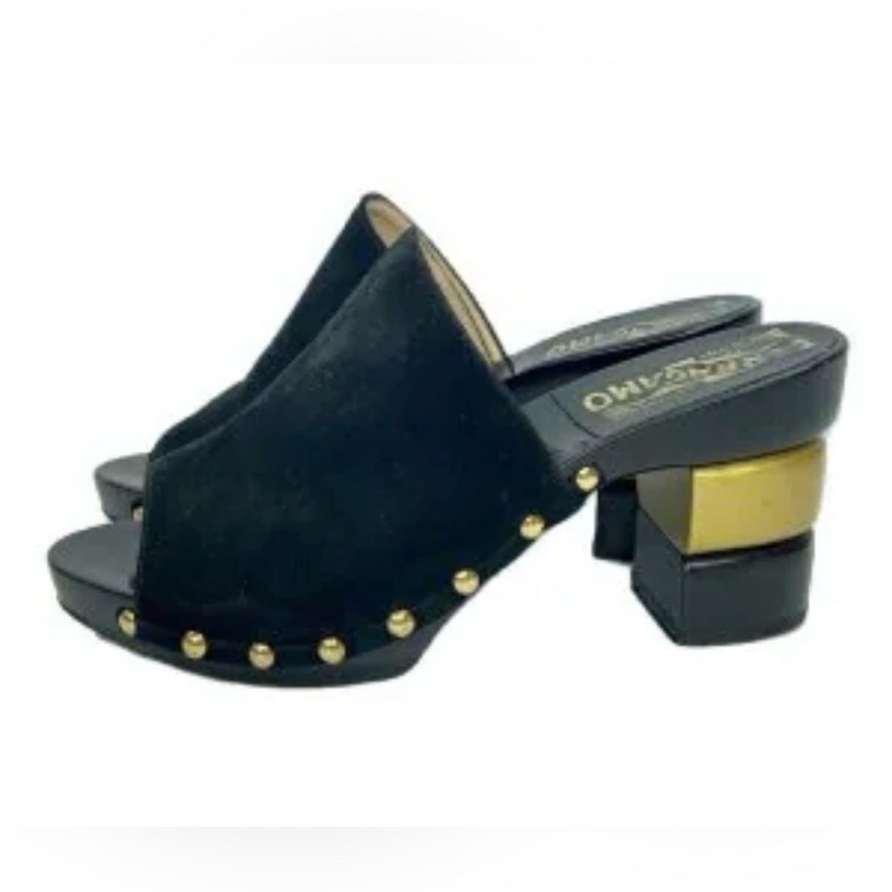 Vintage 1970’s Salvatore Ferragamo Black and Gold Mules EUC For age! Sz 10 - Picture 2 of 10